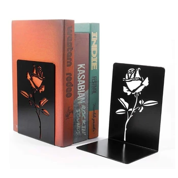1 комплект Металлических подставок для книг с отверстиями в виде черной розы, Подставки для тяжелых книг, нескользящие металлические подставки для книг, декоративные подставки для книг