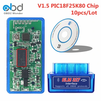 10 шт./лот OBD2 V1.5 ELM 327 PIC18F25K80 Bluetooth Автомобильный Диагностический сканер ELM327 V1.5 Мини Автоматический Считыватель кода неисправности OBDII Сканер