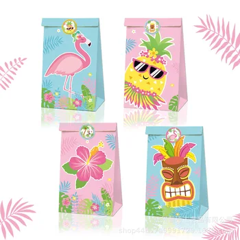 12шт Новый Гавайский фламинго Цветы ананаса Бумажный пакет для детских конфет Летние каникулы Вечеринка Душа ребенка Подарки на день рождения для девочек Sup