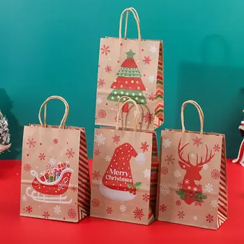 12шт. Подарочный пакет для конфет из Крафт-бумаги с Рождеством, Упаковочные пакеты для одежды Санта-Клауса, сувенир для вечеринки, Рождественский Навидад, Новогоднее украшение.