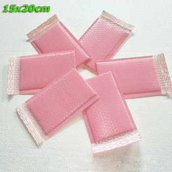 15x20 + 4 см 25 шт./лот Светло-розовые конверты с пузырьковой почтой, мягкая почтовая сумка, Самоуплотняющиеся упаковочные пакеты