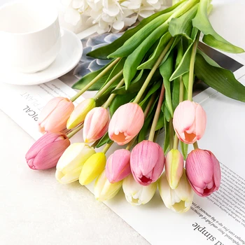 1шт Новый силиконовый искусственный цветок тюльпан, настоящий букет из искусственных цветов на ощупь для свадебного украшения Flowers Home Garen Decor