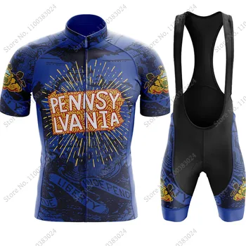 2023 Пенсильвания-мужской комплект из джерси для велоспорта, США, Летняя велосипедная одежда, рубашки для шоссейных велосипедов, костюм, велосипедные нагрудники, шорты MTB Ropa Maillot