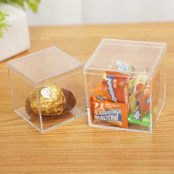 24 шт./лот Прозрачная акриловая коробка конфет в виде квадратного куба, Прозрачная упаковка, подарочные коробки с шоколадом для свадебной вечеринки 
