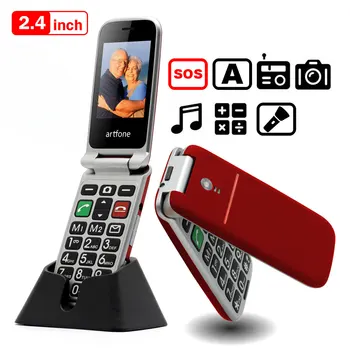 Artfone CF241A Флип-Старший Мобильный Телефон С Подставкой Для Зарядки Для Пожилых Людей Разблокированный Celulares Dual Sim Bluetooth FM Torch Big Key