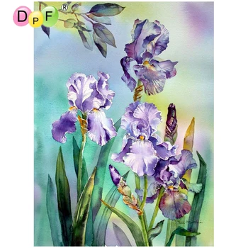 DPF DIY Фиолетовый цветок Зеленый лист 5D Квадратная алмазная живопись Вышивка крестом Ремесла Алмазная вышивка Фреска Украшение дома Мозаика