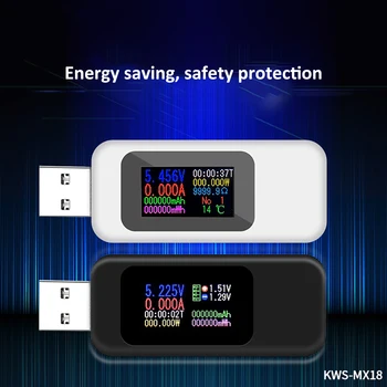 KWS-MX18 10 in1 Цифровой ЖК-дисплей USB Тестер Напряжение Тестер Тока Измеритель Мощности Временной Амперметр USB Зарядное Устройство Тестер Вольтметр