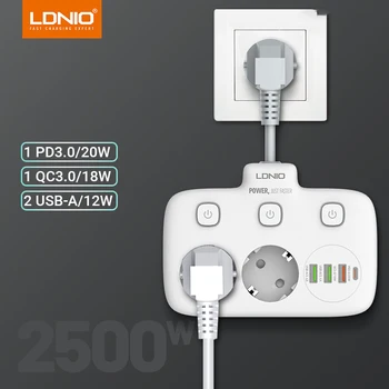 LDNIO EU Plug Power Strip 2 AD с 3 Портами USB 1 Type-C Электрическая Розетка Универсальная Розетка Адаптер Для Домашнего Офиса Защита От перенапряжения