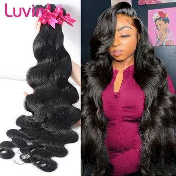 Luvin Body Wave 30 32 40 Дюймов 3 4 Пучка Бразильских 100% Человеческих Волос Плетет Натуральные Дважды Нарисованные Наращивание Волос Для Женщин