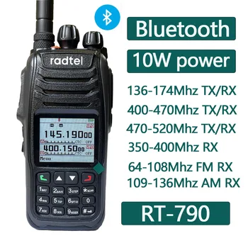 Radtel RT-790 Bluetooth Walkie Talkie 10 Вт Любительская радиолюбительская радиостанция с радиочастотным приемом, цветной ЖК-дисплей, мотоциклетный шлем PTT для пальцев