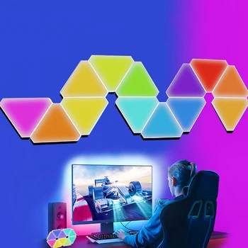 RGB WIFI приложение Bluetooth LED Triangle DIY Атмосферные настенные светильники для компьютерной игры, декор для спальни в помещении, светодиодный квантовый ночник