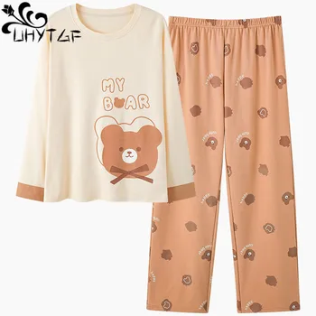 UHYTGF, Весенне-осенний комплект из двух предметов, женская пижама, милая студенческая хлопковая тонкая домашняя одежда, женские брюки с длинным рукавом, пижамы 2614