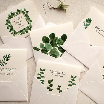XINAHER 5шт поздравительные открытки с листьями летних растений, Благодарственная открытка с конвертом для праздничных открыток на День матери