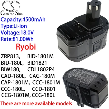 Аккумулятор Cameron Sino Ithium 4500 мАч 18,0 В для Ryobi ZRP813, BID-1801M, BID-180L, BID1821, BIW180, CDL1802P4, CAD-180L, CAG-180M