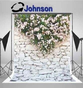 Белые цветочные листья Каменные кирпичные фоны для стен Высококачественная Компьютерная печать свадебных фонов