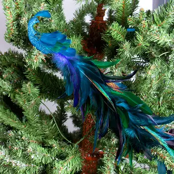 Блестящий орнамент в виде павлина, украшение Рождественской елки, хвост Павлина из искусственного пера ручной работы, на Новый год, день рождения, домашнюю вечеринку в саду