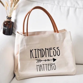 Важна доброта, сумка-тоут с принтом, рабочая сумка, подарок для учителей, женская пляжная сумка из парусины, прямая поставка