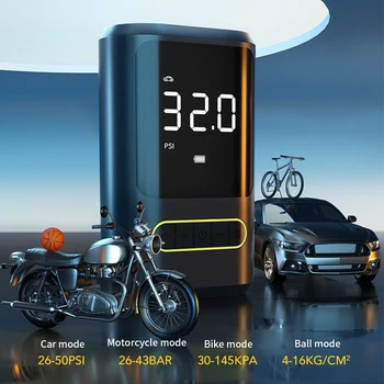 Велосипедный насос 150 фунтов на квадратный дюйм, велосипедная шина, многоцелевой надувной насос USB Type-C, перезаряжаемый 4000 мАч для мотоцикла, автомобиля