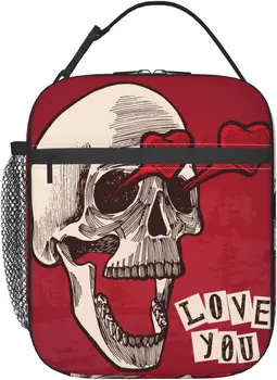 Винтажная сумка для ланча с принтом красного черепа, многоразовая изолированная сумка для ланча, подходящая для работы, школы, пикника