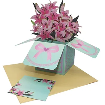 Всплывающая открытка с 3D цветами лилии, ручная работа, Бумажные поздравительные открытки на День матери, День рождения, годовщину свадьбы, открытка с благодарностью