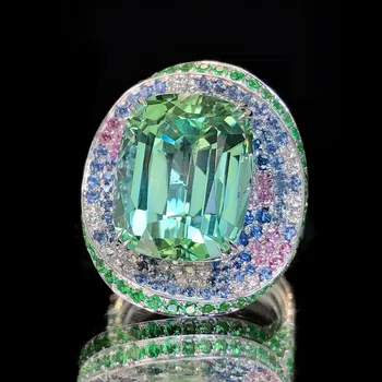 Высококачественные Роскошные Кольца с зеленым кристаллом, Топазом, Цирконием, бриллиантами и драгоценными камнями для женщин, французские классические ювелирные кольца с наполнением из белого золота