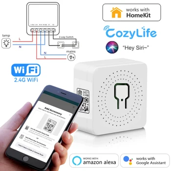 Для HomeKit WiFi Smart Switch Модуль 16A 2-Полосного управления Мини-Выключателем Таймер Бытовой техники Работает с Siri Alexa Google Cozylife
