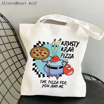 Женская сумка для покупок, сумка с принтом пиццы Krusty Krab, сумка для покупок в стиле Харадзюку, Холщовая сумка для покупок, женская сумка-тоут, женская сумка через плечо