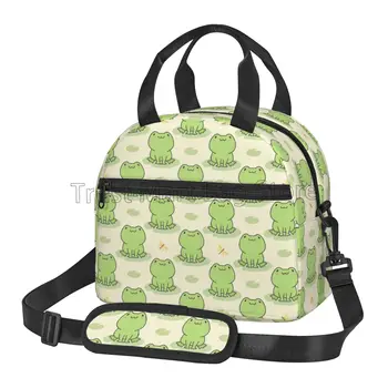 Забавная милая лягушка, изолированная сумка для ланча для мальчиков и девочек, мультяшный ланч-бокс, многоразовый термоохладитель, сумка для Бенто для путешествий, школьный пикник