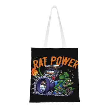 Изготовленная на заказ холщовая сумка для покупок Rat Fink, женская сумка для переработки продуктов, сумки для покупок с мультяшной анимацией
