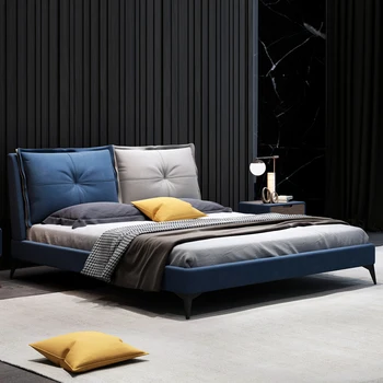 Итальянская художественная кровать из пуховой ткани, современная простая технология, тканевая двуспальная кровать 1.51.8 м, легкая роскошная главная спальня, съемная тканевая кровать