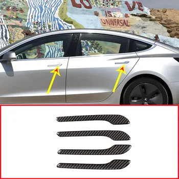 Карбоновое Волокно Для Дверной Ручки Tesla Model 3, Набор Цветных Защитных Наклеек, Наклейка На Дверную Ручку Из Углеродного Волокна (4 шт.)