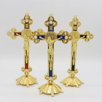Католический искусственный жемчуг, крест на подставке, украшения, подвеска с распятием Иисуса, украшение для домашней церкви, украшения, католические украшения