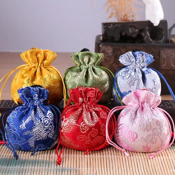 Китайская парча Ручная вышивка Шнурок Упаковка для мелких ювелирных изделий Сумка для хранения Сумка для свадебных подарков Переносное украшение