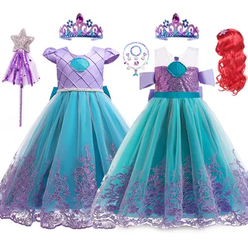 Косплей-костюм Русалки для девочек, детский подарок на день рождения, платье принцессы, детский праздник Пурим, праздничная одежда Ариэль для карнавала от 3 до 10 лет