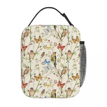 Красивые термоизолированные сумки для ланча с бабочками и птицами, офисная весенняя сумка с цветочным рисунком для ланча, термосумка для еды