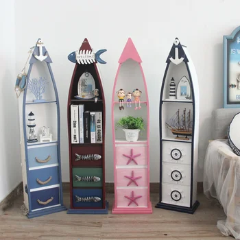 Креативный простой шкаф для хранения 30 см, Средиземноморский детский прикроватный столик, гостиная, спальня, книжная полка-лодка из цельного дерева