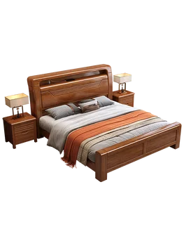 Кровать из цельного дерева орехового дерева главная спальня с двуспальной кроватью 1,8 м прикроватная тумбочка для хранения вещей большая кровать 2 м прямая продажа с фабрики односпальная кровать 1,5 м