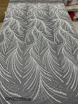 Кружева и украшения для шитья Красивая совершенно новая свадебная кружевная ткань из бисера не совсем белого цвета Бесплатная доставка