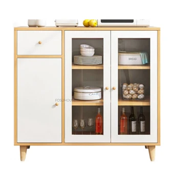 Кухонный шкаф с панелями из скандинавского дерева для кухонной мебели с дверцей для хранения, Креативные Высококлассные кухонные шкафы у стены
