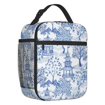 Лесные пагоды, изолированные сумки для ланча для школы и офиса, синий Delft Vintage Chinoiserie, Водонепроницаемый термоохладитель, ланч-бокс для женщин