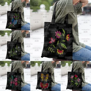 Лист Бабочка Цветочный Стиль Большой Размер Большая Вместительная сумка-Тоут Сумки canvas, Сделанные для женщин Eco Go Grocery Shopping 2023 Hot Item