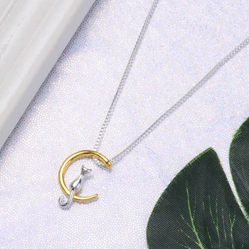 Модное ожерелье с подвеской в виде кошки и Луны, очаровательное ожерелье-цепочка золотого цвета для домашних животных, Счастливые украшения для женщин, подарок Shellhard