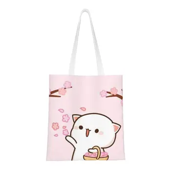 Модные сумки Kawaii Mochi Cat Peach и Goma для покупок, холщовая сумка для покупок из вторичной переработки