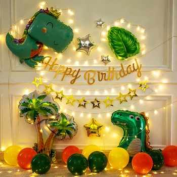 Набор для гирлянды из воздушных шаров с динозаврами, воздушные шары в джунглях, баннер с Днем Рождения для мальчиков, украшения для вечеринки в честь Дня рождения ребенка.