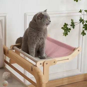 Насест для кошачьего окна, прочный деревянный гамак для кошек, Подвесное сиденье для кошачьего окна, для внутреннего использования, прочный Несущий гамак для кошек