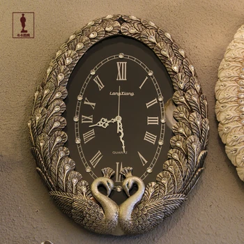 Настенные часы на скандинавском фоне для домашней гостиной, ретро настенные часы, креативные настенные часы с двойным павлином высокого класса