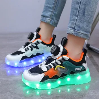 Новая вращающаяся кнопка зарядки, разноцветная светящаяся обувь, спортивная яркая легкая обувь, детская обувь, светящаяся обувь для мальчиков и девочек.