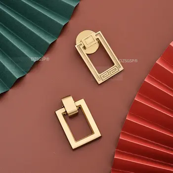 Новая Китайская Латунная Золотая Мебельная Дверная Ручка Из Чистой Меди Подвесное Кольцо Для Двери Комода Полное Медное Кольцо Подвесная Ручка Дверная Ручка