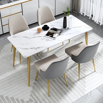 Обеденные столы из итальянского сланца, Простая современная мебель для столовой, сочетание обеденного стола и стульев для маленькой квартиры Nordic Home