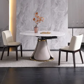 Обеденный стол и стулья из каменной плиты с телескопическим вращением, бытовой небольшой квадратный обеденный стол двойного назначения, круглый